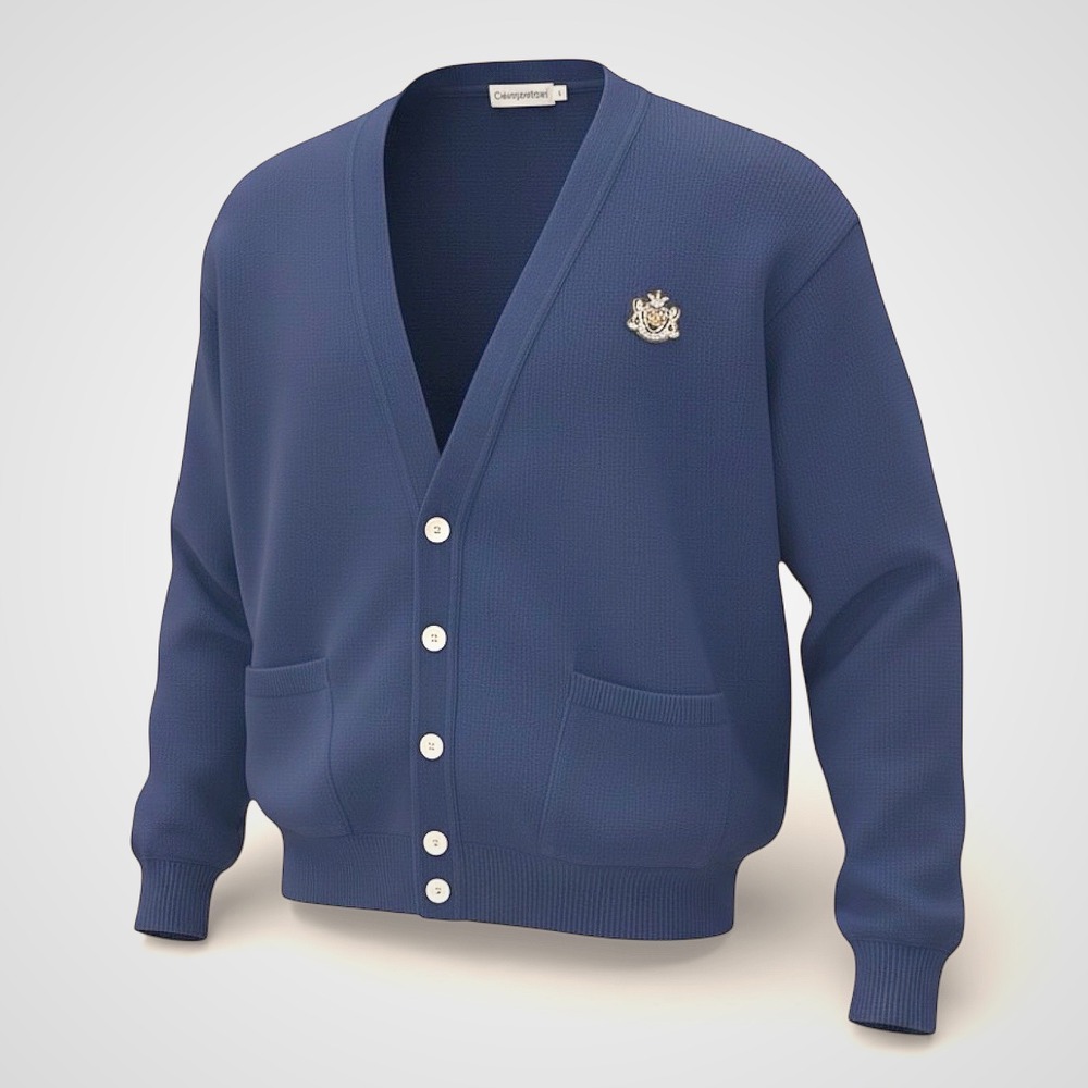 Vintage Calvin Klein Sport Navy Blue Cotton Crest Cardigan Sweater Mens Large